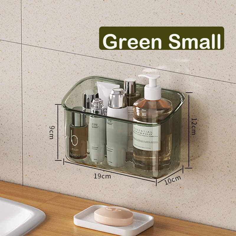 Estante organizador para el baño, soporte transparente para botellas de Gel de ducha montado en la pared, soporte de plástico sin perforación para el hogar, estante para mascotas: Marfíl