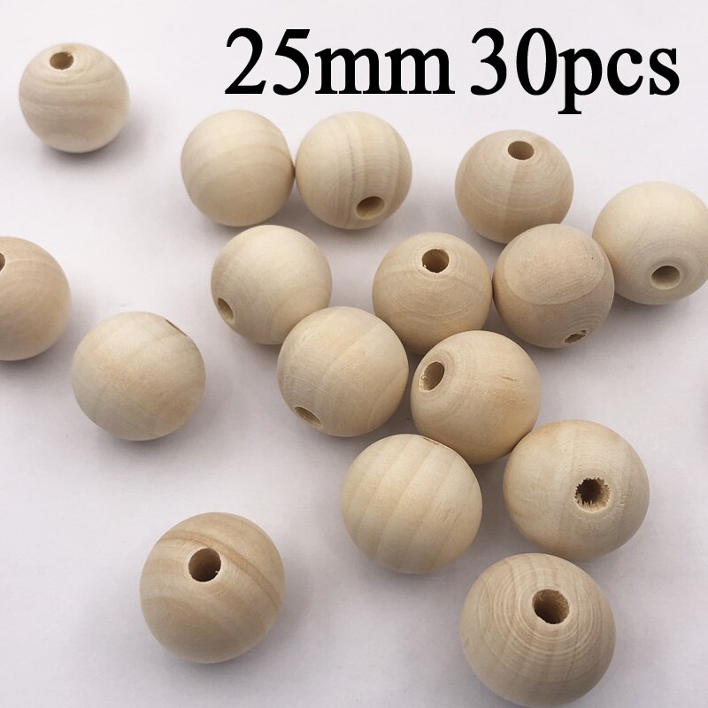 1-100Pcs Natural Ball Wood Spacer Kralen 6-50Mm Voor Charm Armband Baby Houten Ronde kraal: 25mm 30pcs