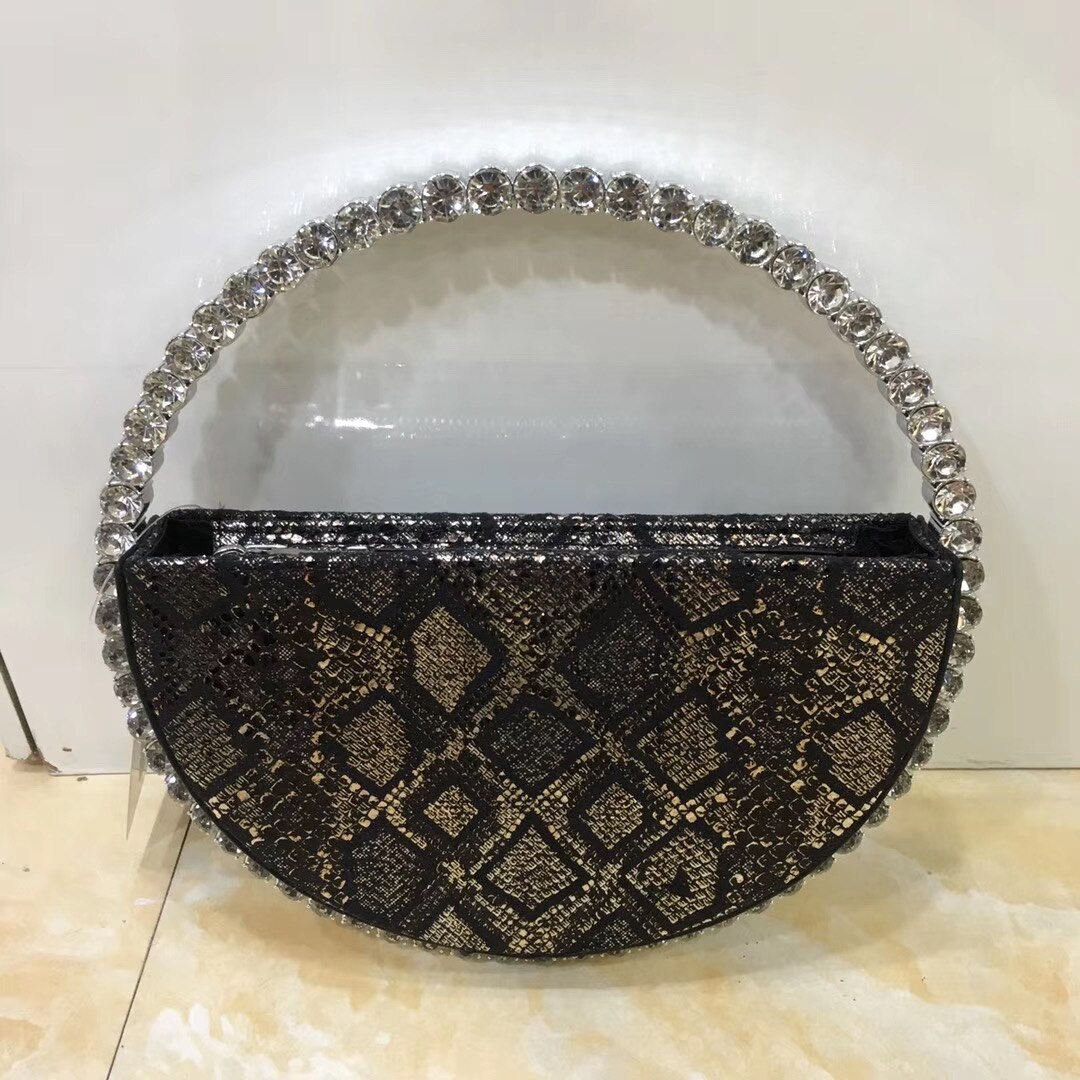 Bolso de noche Circular con diamantes de imitación para mujer, bolsa de mano con asa redonda, colorida, PARA CENA: black gold