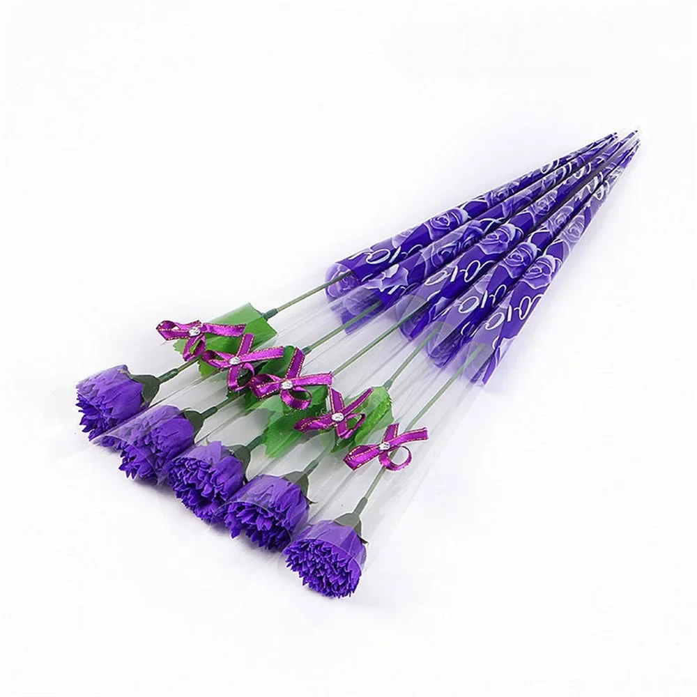 1 Piece Single Stem with Plastic Packaging Soap Made Flowers Artificial Carnation Bouquet Valentine's Day: Blue