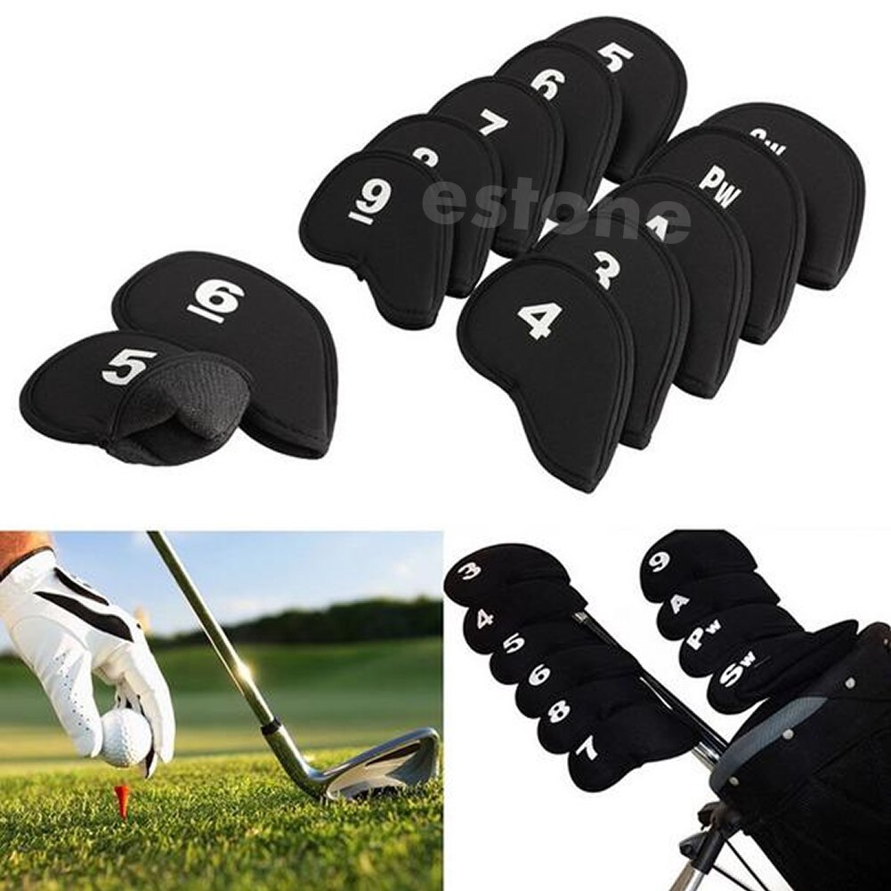 Golf head cover club iron head protector set neopreen zwart 10 stuks