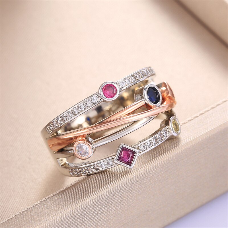 Gioielli YL anelli delicati colorati con zirconi cubici per donna fedi nuziali moda croce geometrica CZ anelli da ballo