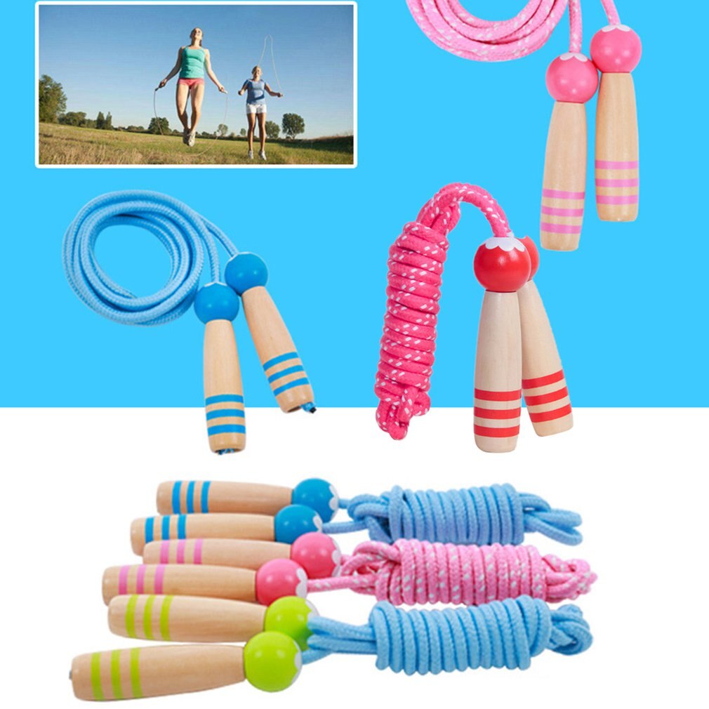 Kids Adjustable Skipping Rope Neutral Wood Cotton Rope Polyester Fitness Student Jump Rope