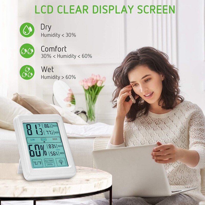 2 Pack Digital Indoor Thermometer and Hygrometer with Humidity Guage, Accurate Temperature Humidity Monitor Meter