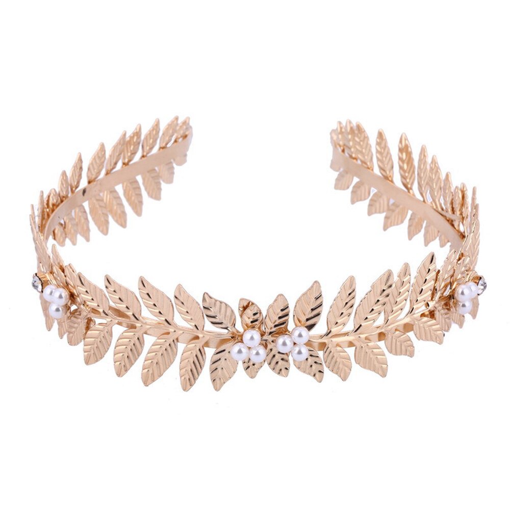 Bridal Hair Jewelry Korean Gold Leaves Hair Bands Wreath Vintage Pearl Crown Tiara Women Wedding Hair Accessories: F