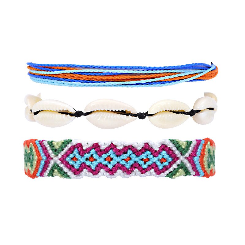 3pcs/set Bohemian Thread Bracelet Beach Foot Shell Anklet Handmade String Cord Woven Leg Bracelets For Women Men Summer Jewelry