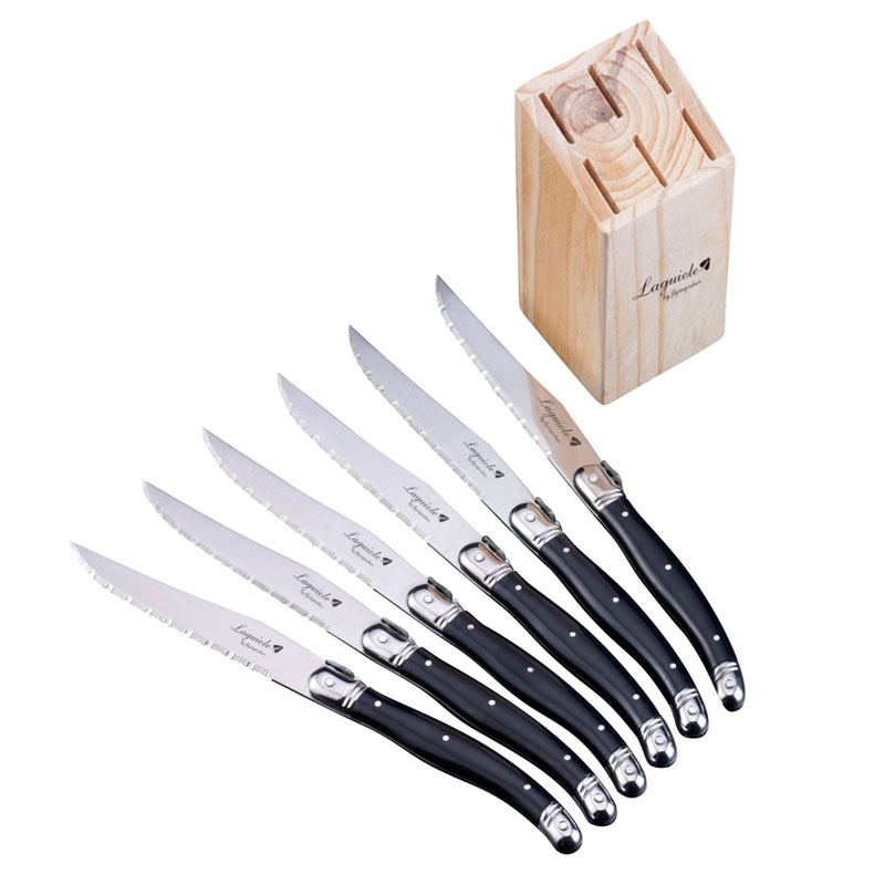 6 Stuks Zwart Laguiole Stijl Steak Messen Rvs Diner Mes Set Klassieke Zwarte Bestek Keuken Bestek Xmas Servies