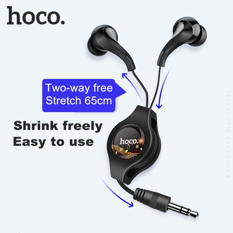 Hoco 3.5mm super bass oordopjes met draad, hoofdtelefoon voor iphone, samsung, xiaomi, oordopjes met microfoon, draagbare gamingheadset met intrekbare microfoon