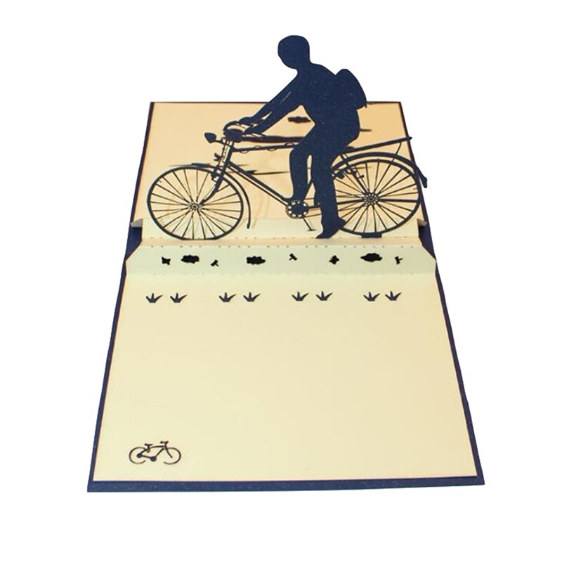 Meilleure papier pour bricolage coupe Pop Up carte de voeux de vélo 3D à la main équitation un vélo fête des pères cartes avec enveloppe: Default Title