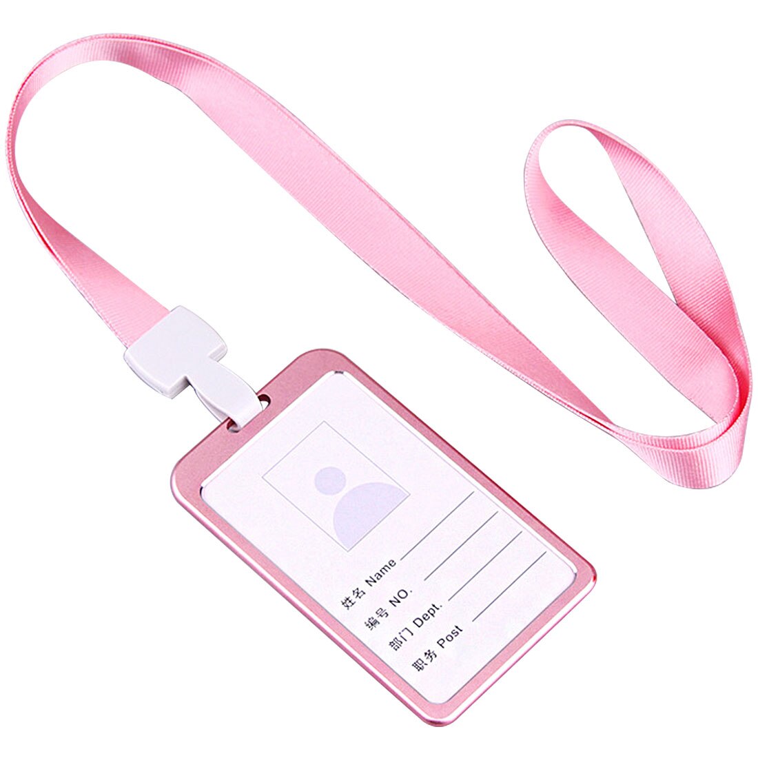 Aluminum Alloy Metal Vertical ID Badge Holder Bank Credit Card Bus Cards Case Cover Holders With Lanyard: vertical pink