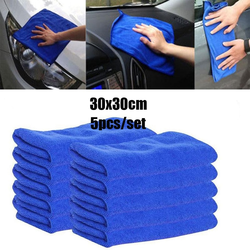 5 Stks/set Auto Wassen Doek Wassen Doek Handdoek Stofdoek Blauwe Zachte Absorberende Washandje Auto Reinigingsdoekjes Auto Auto Care 30*30Cm