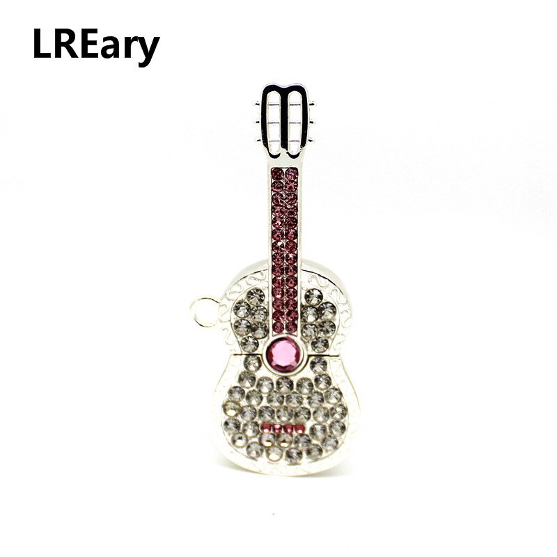 Kryształ gitara USB 2.0 dysk Flash metalowy naszyjnik pendrive 8GB 16GB 32GB 64GB dysk Flash USB notacja muzyczna Pen Drive: 16 gb / Silver pink
