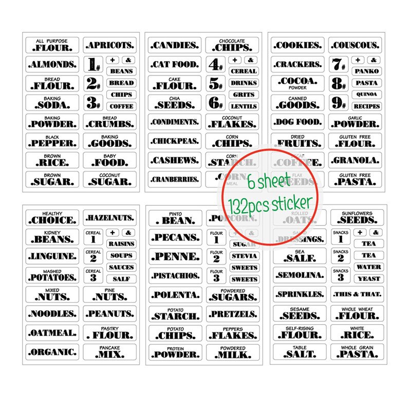 132pcs Transparent Waterproof Kitchen Sticker Food Room Marker Food Sorting Label Clear Sticker Can Item Mark
