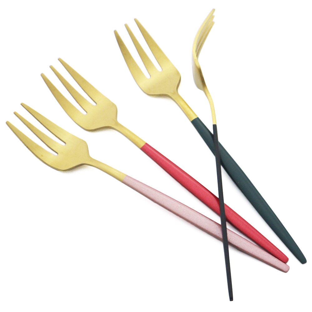 6Pcs Coloful Fork Set Tea Cake Snack Forks Dinnerware Cutlery Matte Stainless Steel Tableware Dessert Fruit Fork Silverware Set