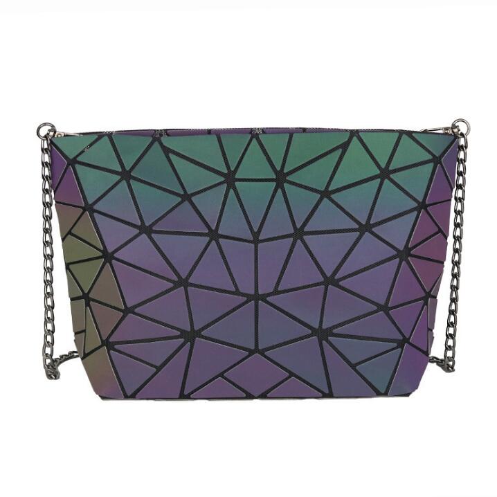 1 ensemble sac lumineux femmes géométrique sacs à bandoulière hologramme fourre-tout matelassé pliant sacs à main géométrie sac grande capacité sac à main: chain bag