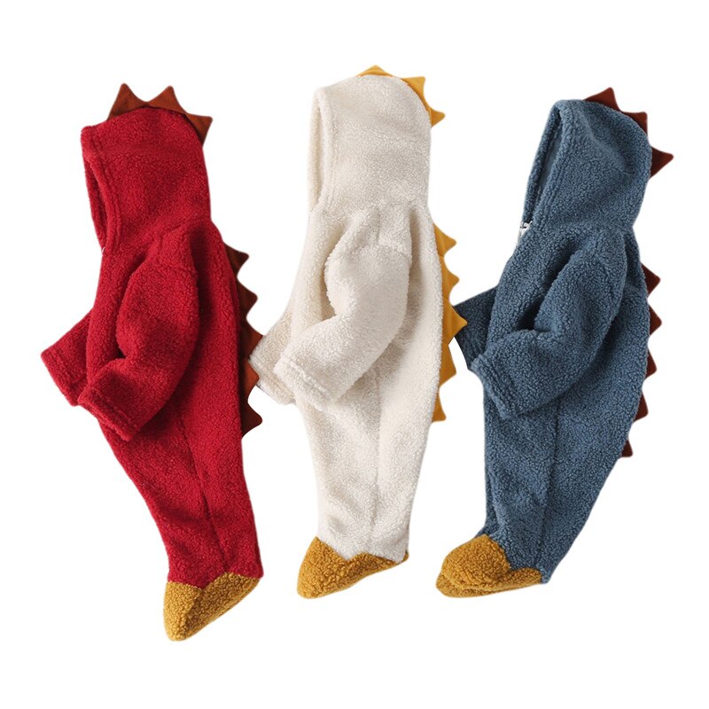 Babyspielanzug Dinosaurier Langarm Mit Kapuze Footies Winter Warme Outfits Mädchen Jungen Solide Ein Stück Baby Kleidung