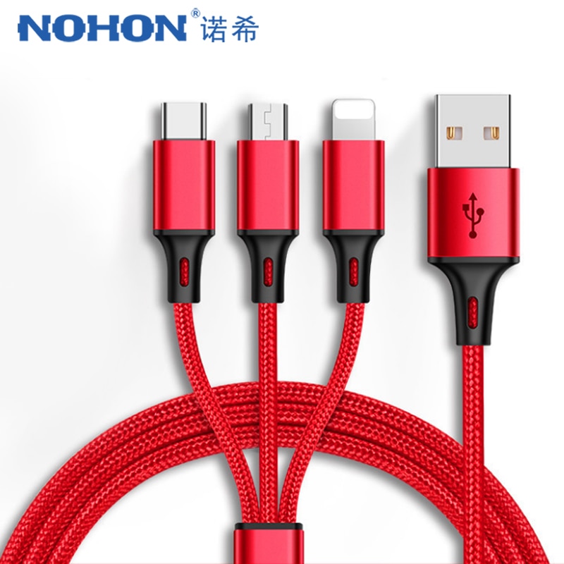 NOHON mikro kabel usb typu C 8 Szpilka 3 2 w 1 dla iPhone 7 8 6 6S plus X XS MAX XR android dla Xiaomi LG kable ładowarki 1.2m