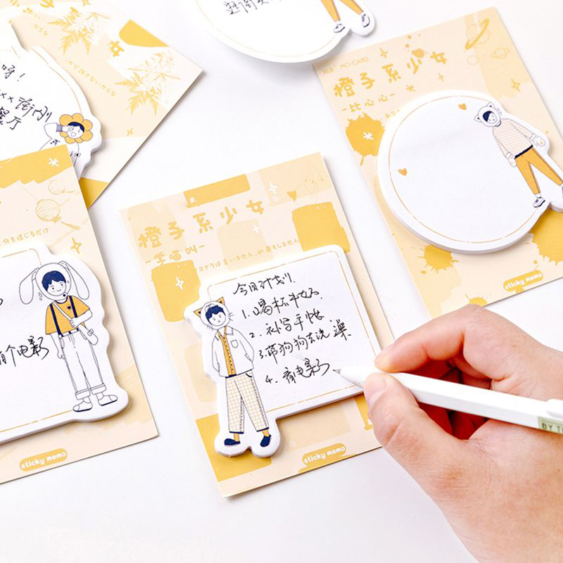30 vellen Oranje meisje Student Laat een Bericht Memo pad Planner Sticky notes Papier sticker Student Stationaire Sjoel Office Supply