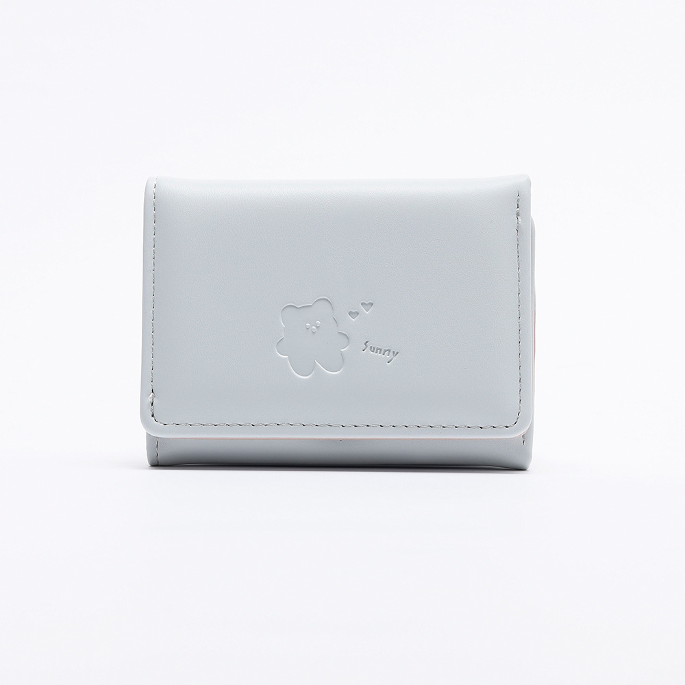 Kvinner kort tynn koreansk versjon søt tegneseriebjørn dame liten lommebok student trefoldig lommebok kvinnelig kort myntpung: Plomme