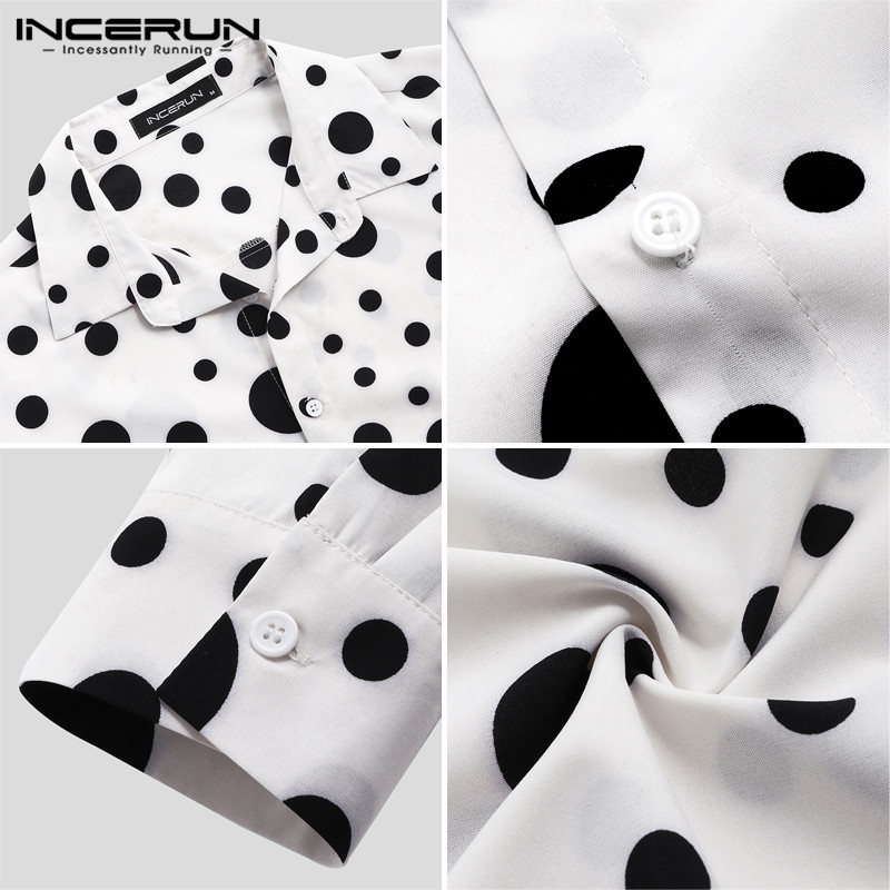 Incerun män casual skjorta klänning prickiga långärmade lapel street style toppar camisa herrmärke skjortor