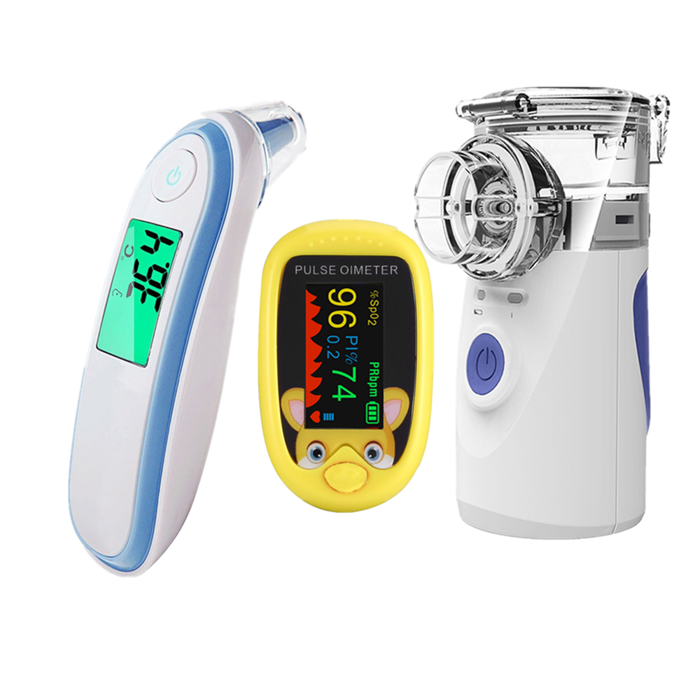 Oxímetro de dedo recargable para bebé, termómetro infrarrojo digital, Mini inhalador silencioso portátil, nebulizador