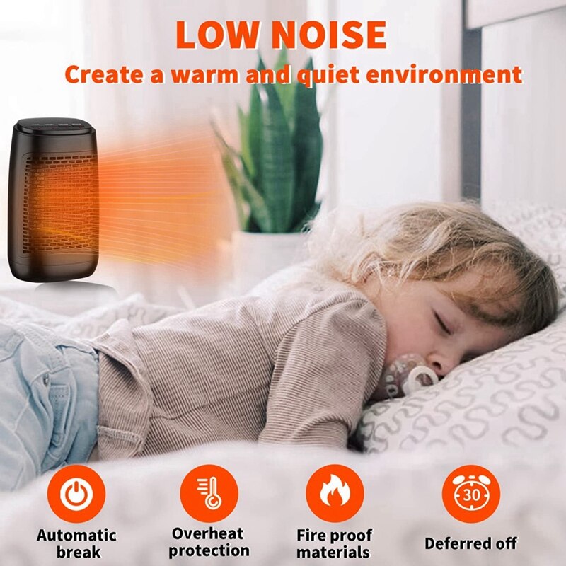 Portable Space Heater, Electric Heater With Adjustable Thermostat, Tip-Over And Overheat Protection For Bedroom