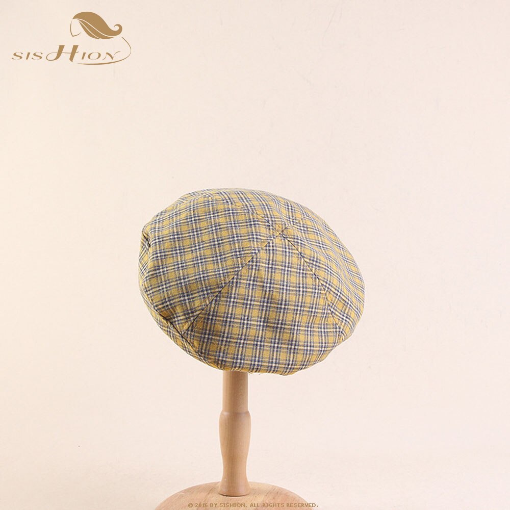 SISHION vintage Retro plaid baretten hoed vrouwelijke Herfst Koreaanse warm winter hoeden baret SP0554: Yellow