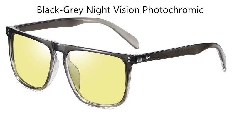 Mænds nattesyn polariserede fotokromiske briller, firkantede solbriller med farveskiftende solbriller  s193: Sortgrå gul