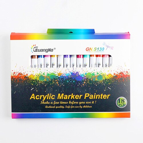 18 Kleuren/Set 0.7Mm Acryl Verf Marker Pen Voor Keramische Rock Glas Porselein Mok Hout Stof Canvas Schilderij gedetailleerde Markering: 18colors 0.7mm