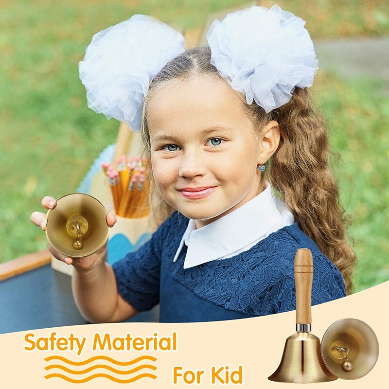 2 Pieces Brass Hand Call Bells with Wooden Handle Handbells,Held Service Bell,Animal Bell Decoration