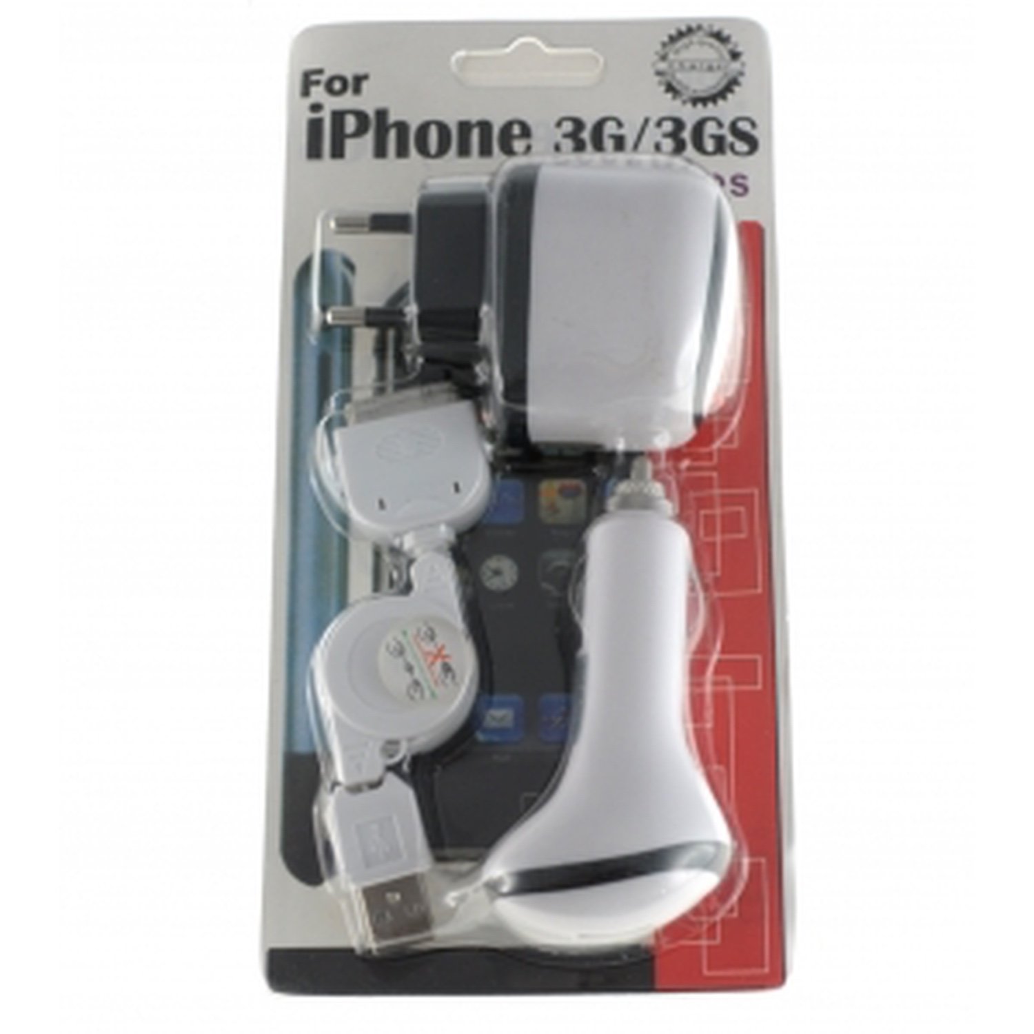 Pack 3 In 1 Opladers Voor Apple Ipod/Itouch/Iphone/3G [Charger Netwerk + Auto charger + Usb Cord]