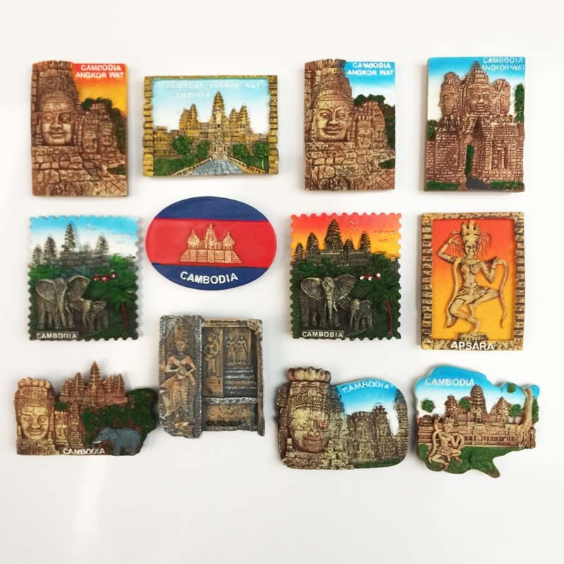 Magnete da frigorifero Angkor Wat Cambogia, souvenir turistico 3D