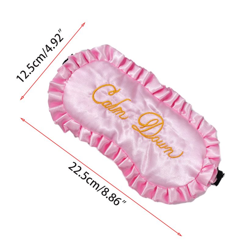 Mascarilla para dormir de imitación de seda para mujer, con volantes, bordado con letras, para los ojos, E65F: 43