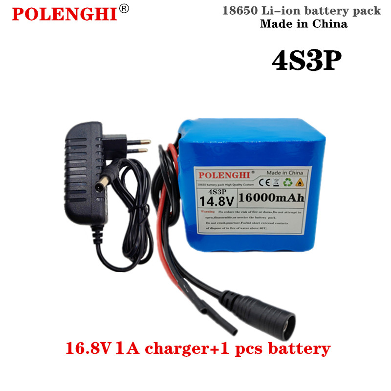 4S3P 14,8 V 16000 mAh 18650 Li-Ionen-Akku 16,8 V 1 A Ladegerät: Lila