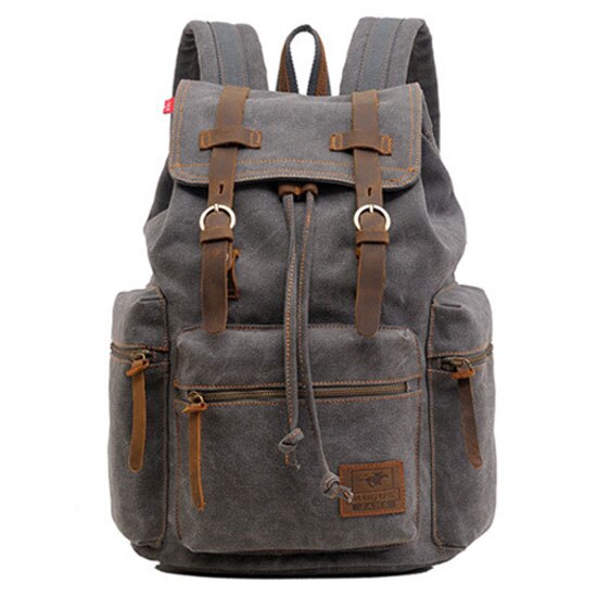 Scione Vintage Reise Rucksäcke Männer Leinwand Schule Laptop Kordelzug Bagpack Große Kapazität Retro Teenager Schulter Taschen: Gray Big