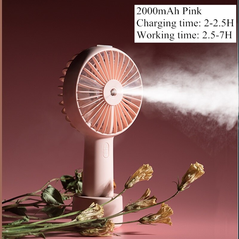 Battery Portable Water Spray Mist Fan Electric USB Rechargeable Handheld Mini Fan Cooling Air Conditioner Humidifier for Outdoor: 2000mah pink