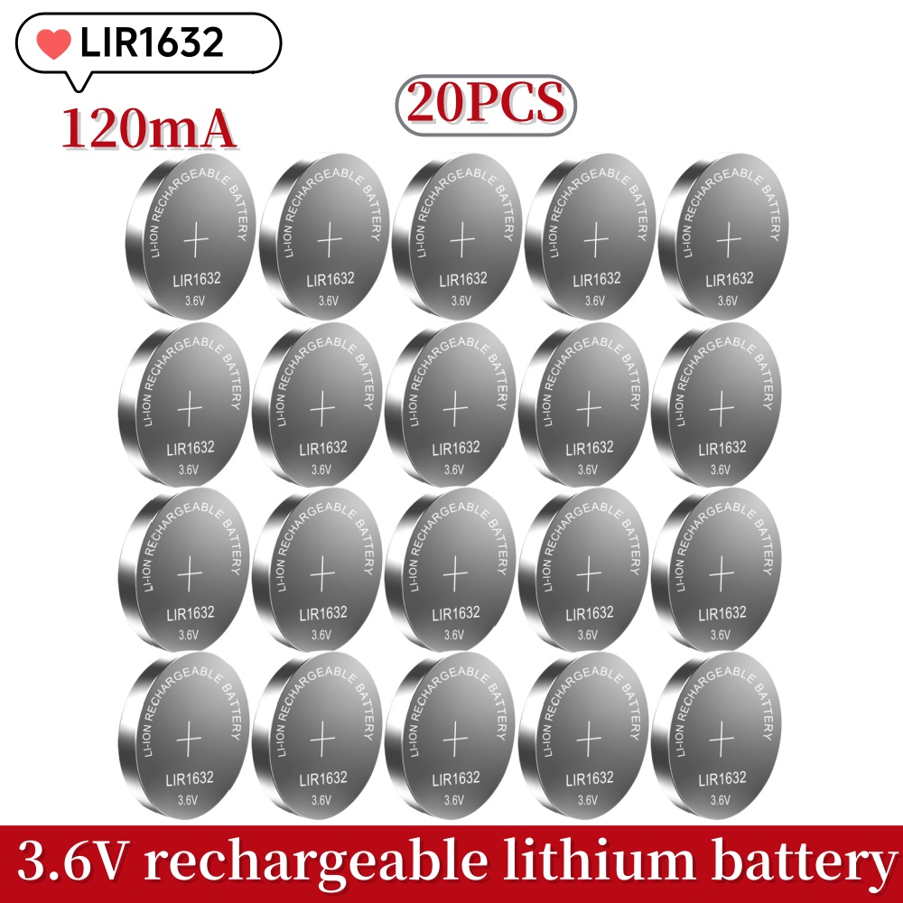 20 peças lir2032 lir2016 lir2025 lir2430 lir2450 lir1632 3.6v bateria de lítio recarregável substitui cr2032 2016 2025 2430 2450: Azul
