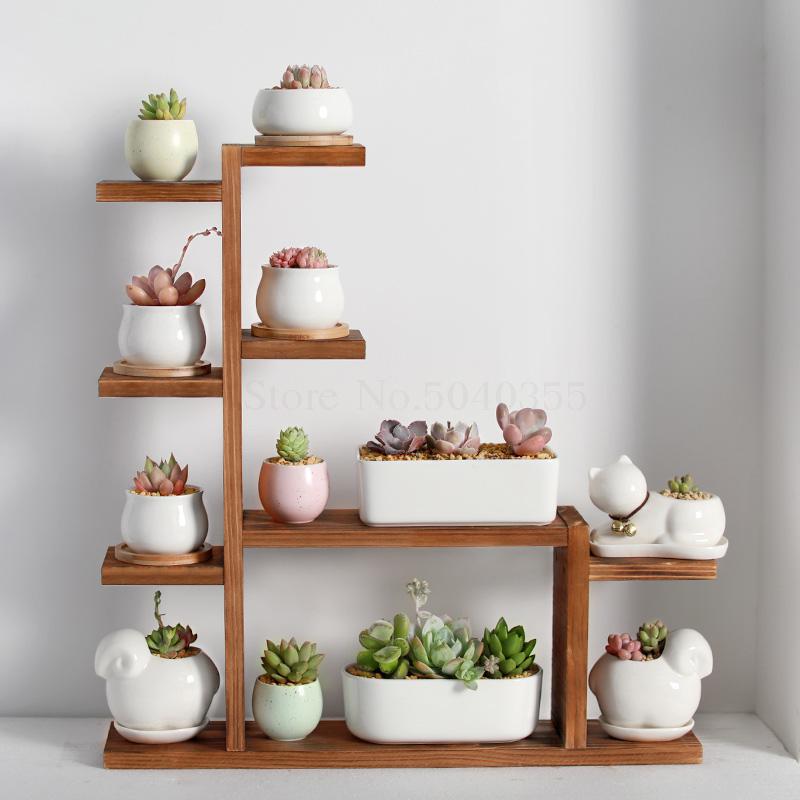 Solid wood desktop flower stand indoor multi-layer small flower stand green flower frame decoration living room window pot rack: VIP 6