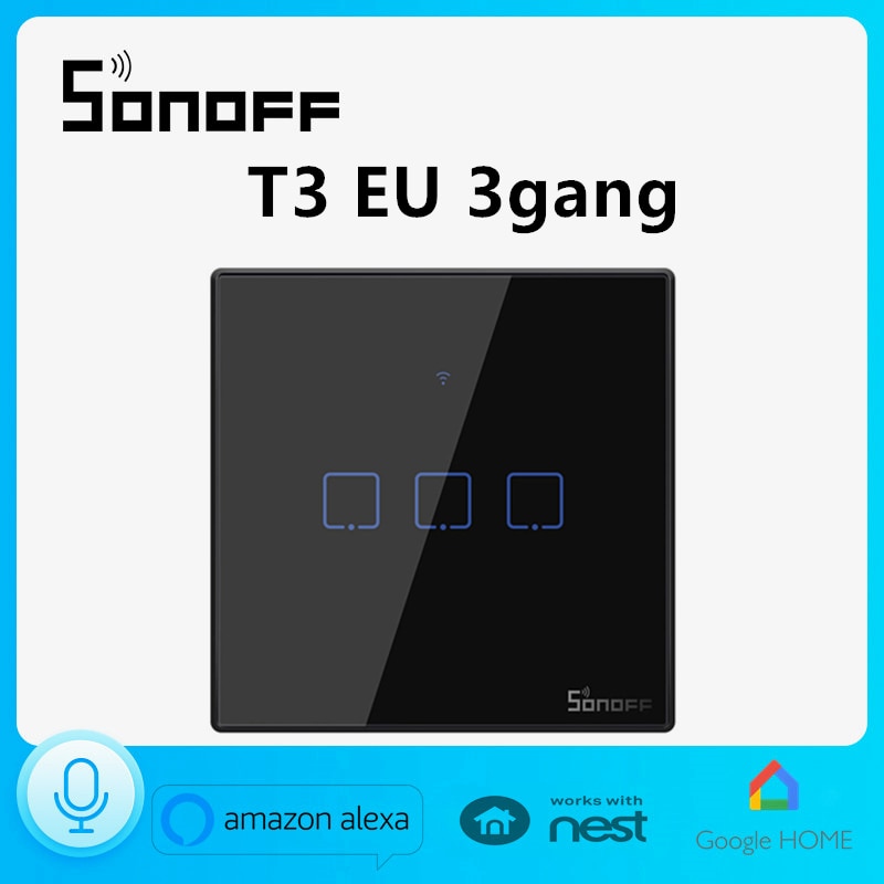 Sonoff t3 eu 3c smart wifi touch væglampe sort switch med border 433 rf/ stemme / app fjernbetjening fungerer med alexa smart home