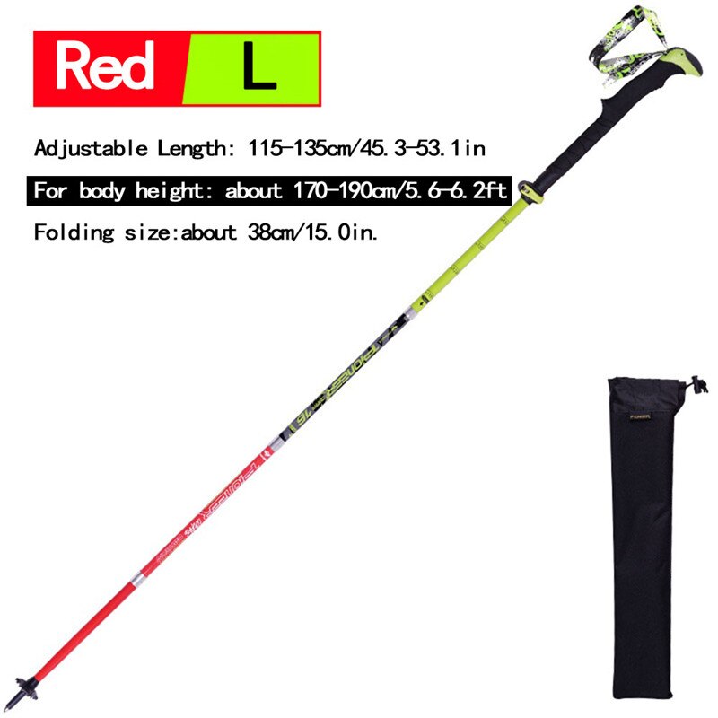 Trekking Pole 100% Carbon Fiber Ultralight Folding Collapsible Trail Running Walking Stick for Outdoor Camping Walking Sticks: L-Red