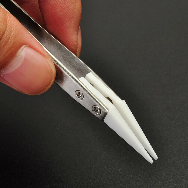Elektronica Industriële Rvs Keramische Pincet Hittebestendige Geleidende Anti-Statische Gebogen Rechte Pincet Handje: Little Curved Tip