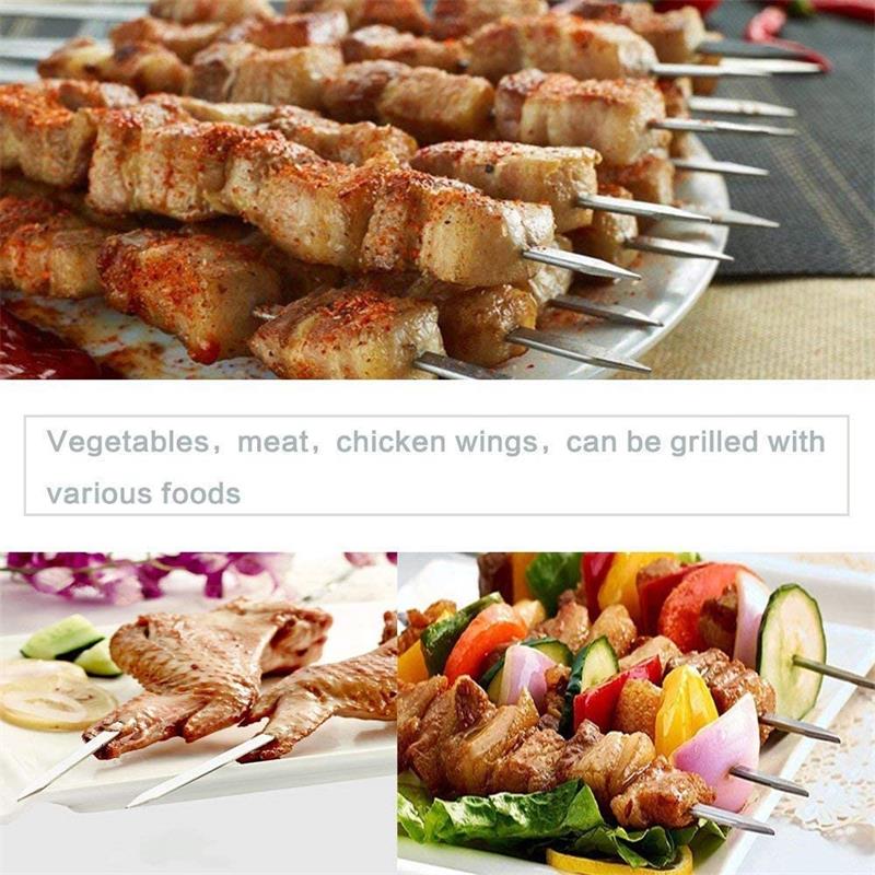 Rostfritt stål grillspett bbq nålpinne bbq grillspett + förvaringsrör återanvändbara nålpinnar utomhus campingbbq-verktyg