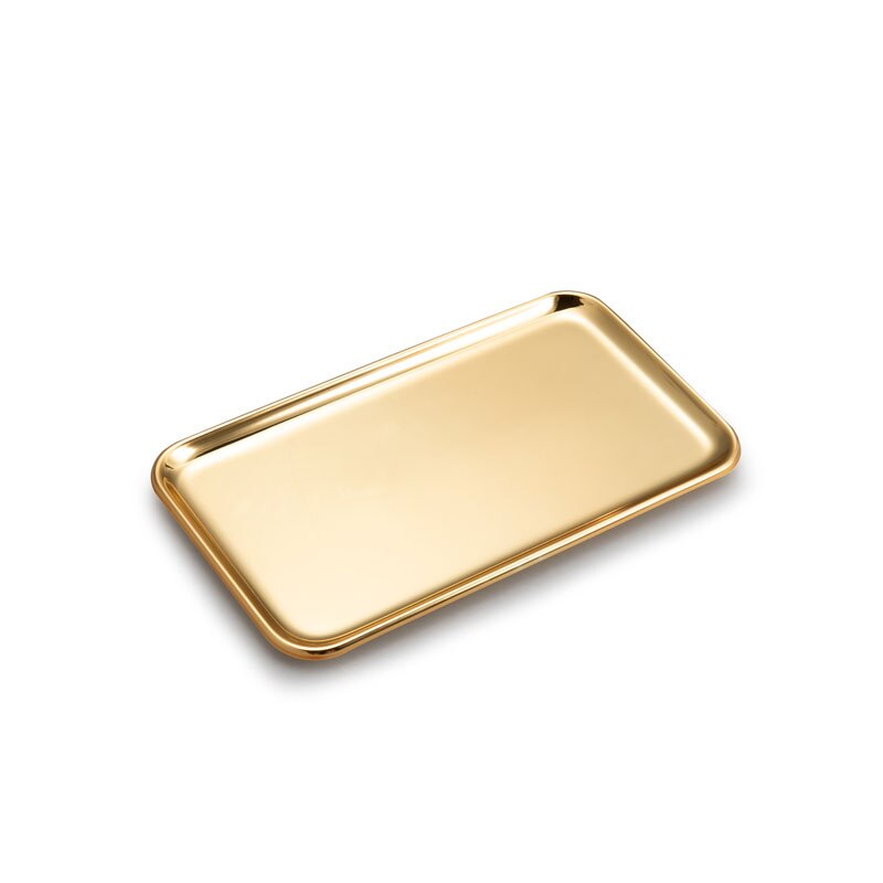 2-Piece Specialty Plates Small Rectangle Serving Tray for Kitchen Bathroom SUS304 Stainless Steel, 8 x 4.5 inch (Gold)
