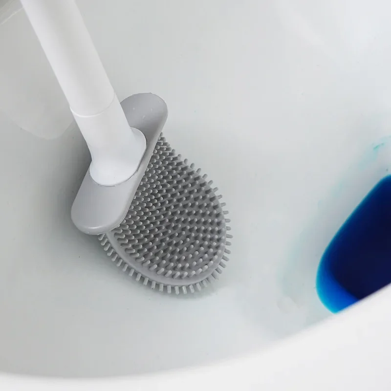 Silikon-Toiletten bürste mit langem Griff flexibler Reiniger Mini-Schlecht bürste Schnellt rockn ender Halfter Schlecht zubehör