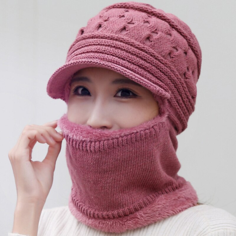 Senhoras inverno quente corda agulha forro de pelúcia quente à prova de vento capa completa cordão earmuffs com capuz czapki zimowe dla dziewczynki: rose Red