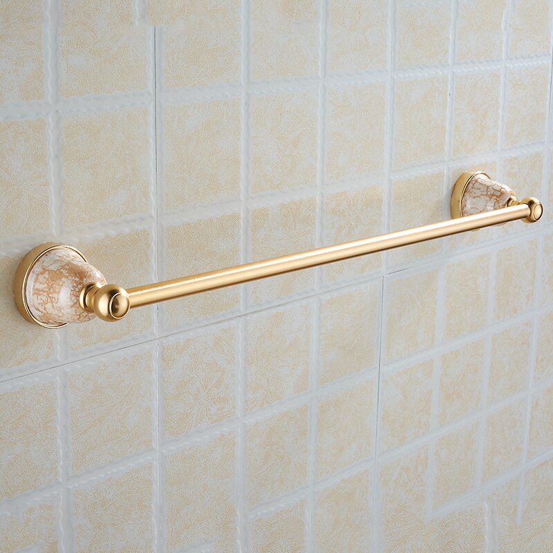 Enkele handdoekhouder, handdoekrekruimte van aluminium en keramiek, enkele handdoekhouder van goudkleurig metaal