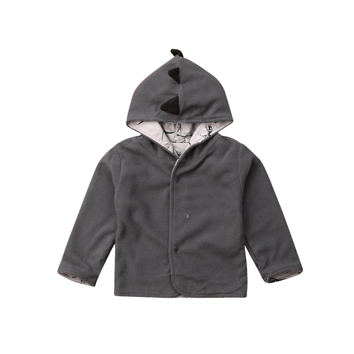 Dinosaurus Kids Baby Jongen Meisje Jassen Grijs Katoen Hooded Fleece Voorkant Open Fall Winter Lange Mouwen Jas Jas Top