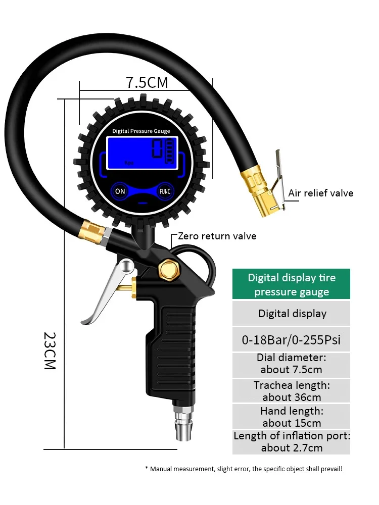 Medidor de pressão dos pneus 220psi medidor de pressão de ar carro monitor de pressão dos pneus inflator com mangueira flexível forcar caminhão motocicleta: Vermelho