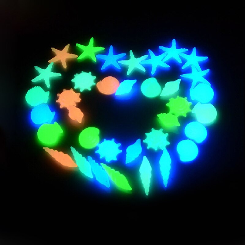 40 Pcs Glow In The Dark Stones Starfish Conch Shell Shaped Decorative Garden Aquarium Fish Tank Pool Landscape Luminous Stone