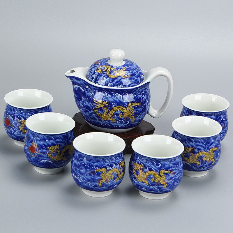 Chinese Ceramic Tea Set Kung Fu Porcelain Tea Cup Pot Set Dragon Teapot Teacup Kungfu Teaset Puer Oolong Tea Ceremony Teaware: Blue